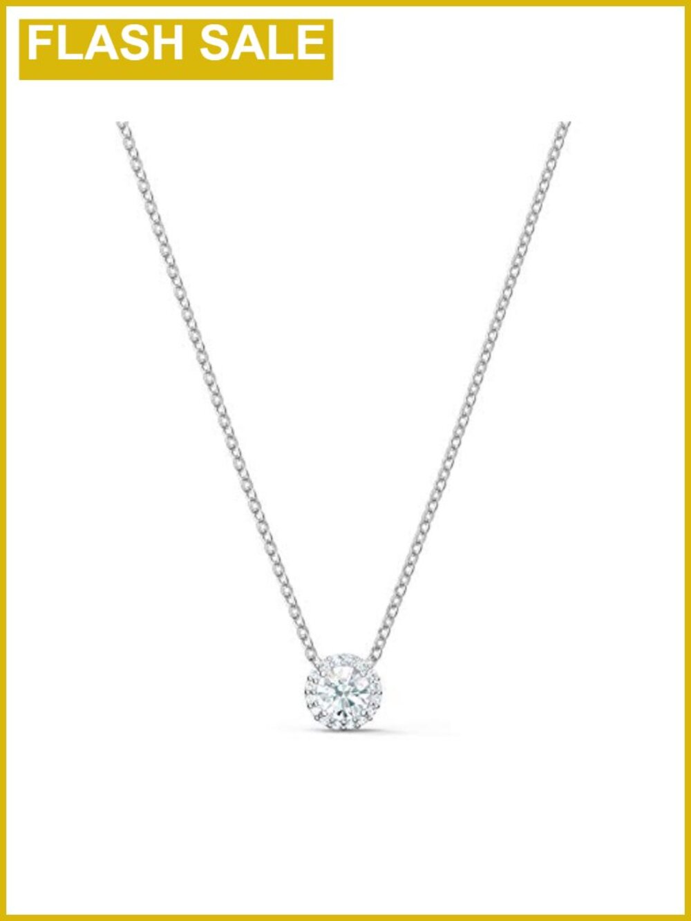 Rhodium Plated Crystal Pendant Necklace with Lobster Clasp